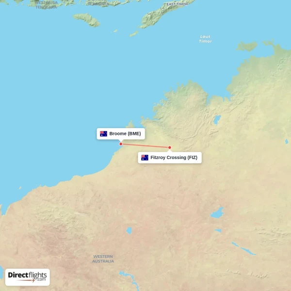 Broome - Fitzroy Crossing direct flight map