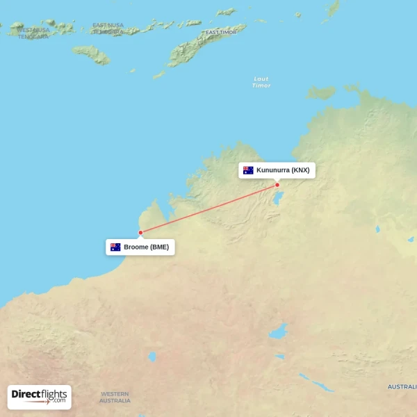Broome - Kununurra direct flight map
