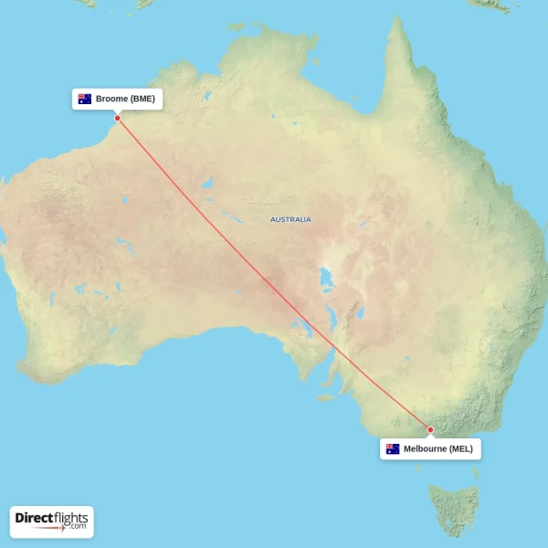 Broome - Melbourne direct flight map