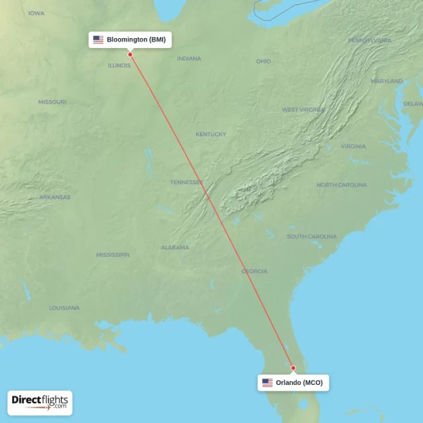 Bloomington - Orlando direct flight map
