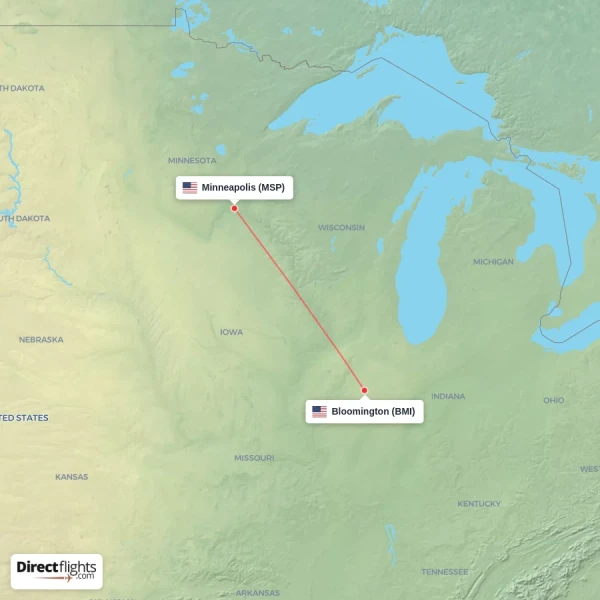 Bloomington - Minneapolis direct flight map