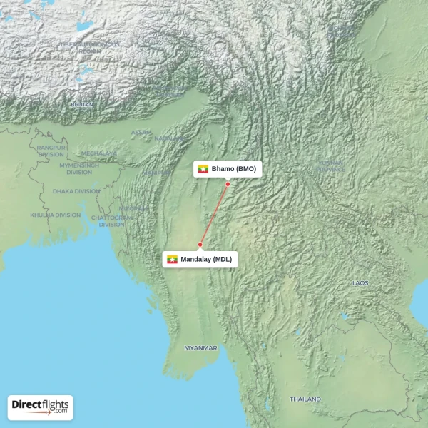 Bhamo - Mandalay direct flight map