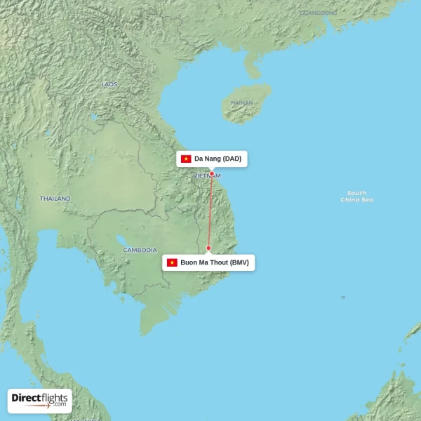 Buon Ma Thout - Da Nang direct flight map