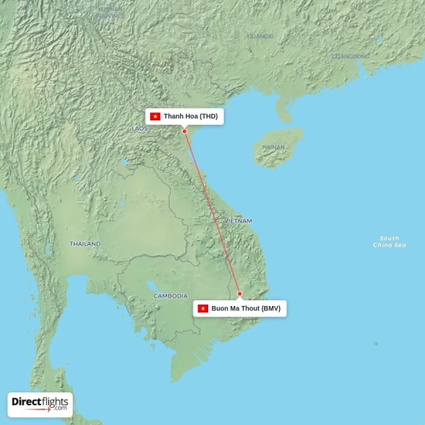 Buon Ma Thout - Thanh Hoa direct flight map