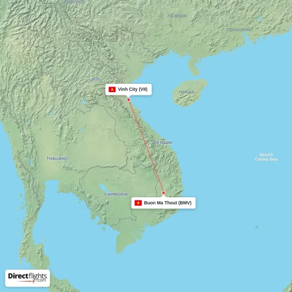 Buon Ma Thout - Vinh City direct flight map