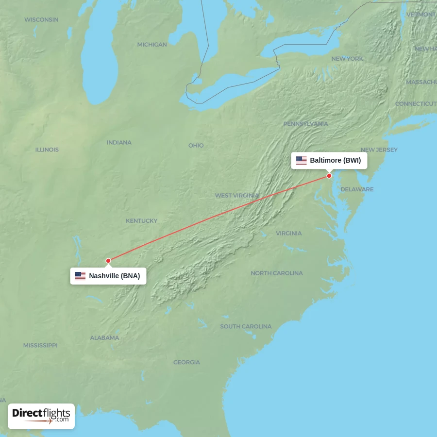 BNA - BWI route map