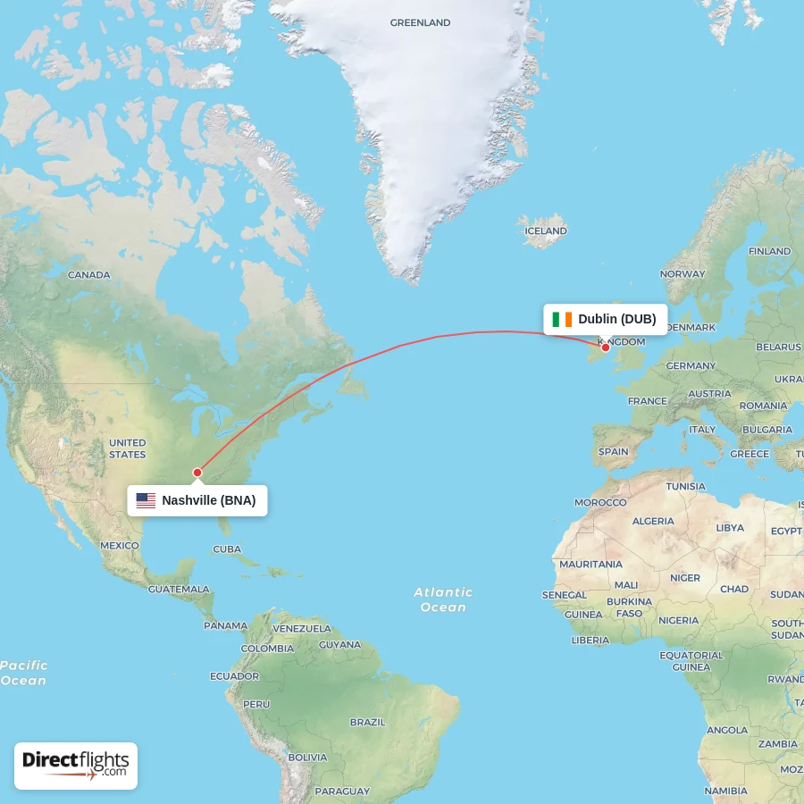 BNA - DUB route map