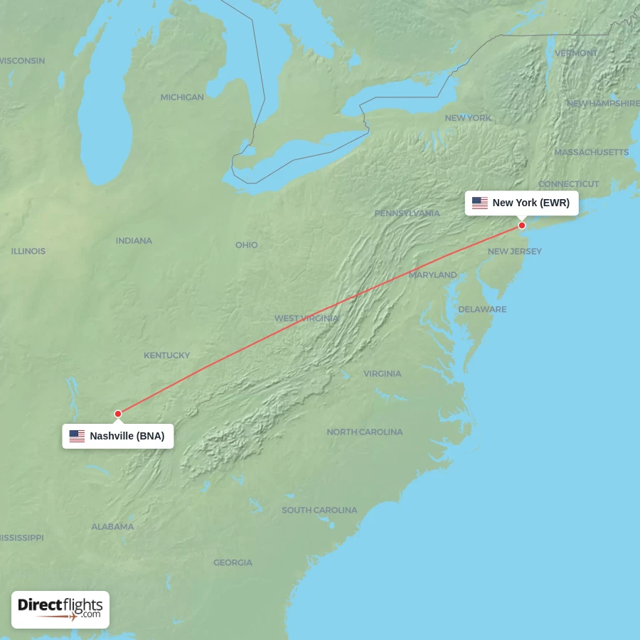BNA - EWR route map