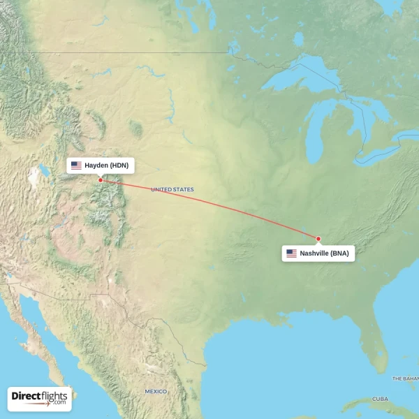 Nashville - Hayden direct flight map