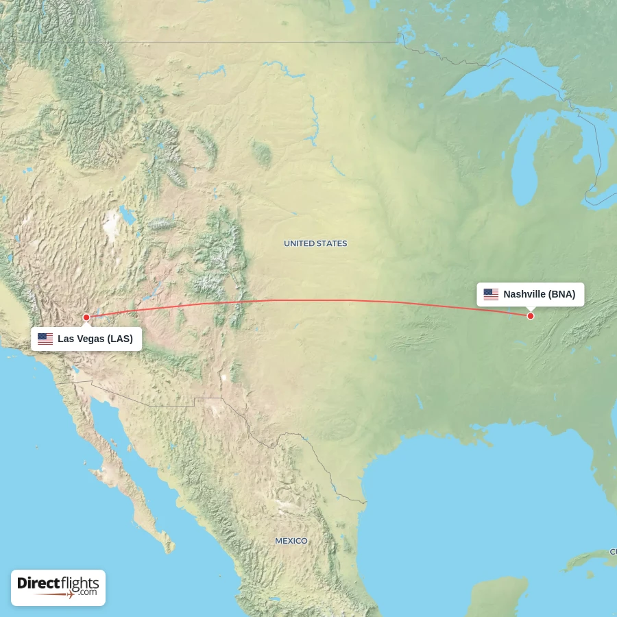 BNA - LAS route map