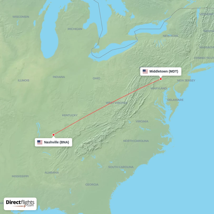 BNA - MDT route map