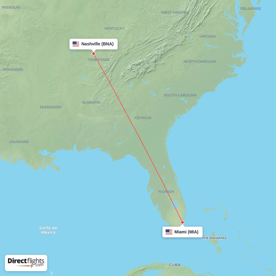 BNA - MIA route map