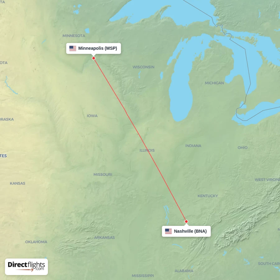 BNA - MSP route map