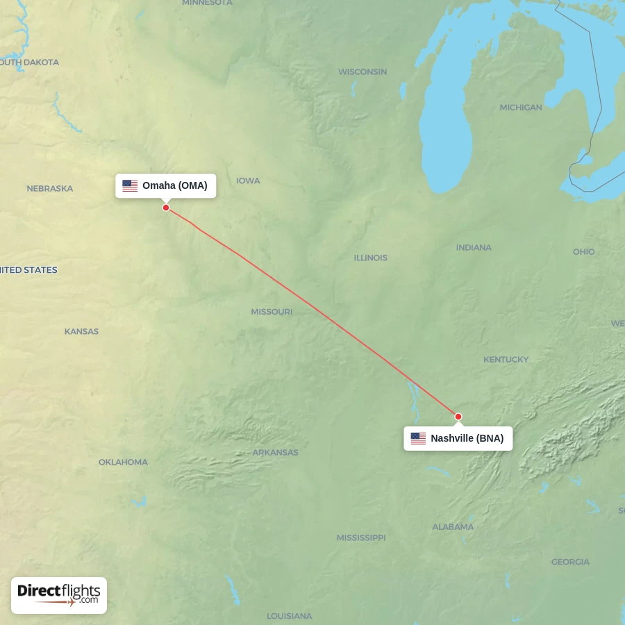 BNA - OMA route map