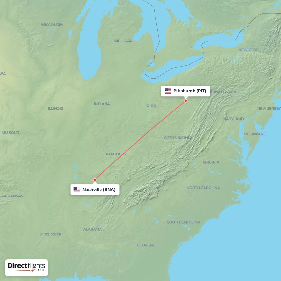 BNA - PIT route map