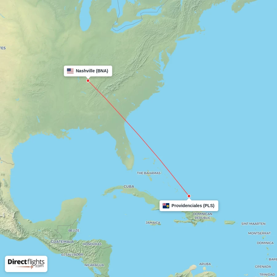 BNA - PLS route map