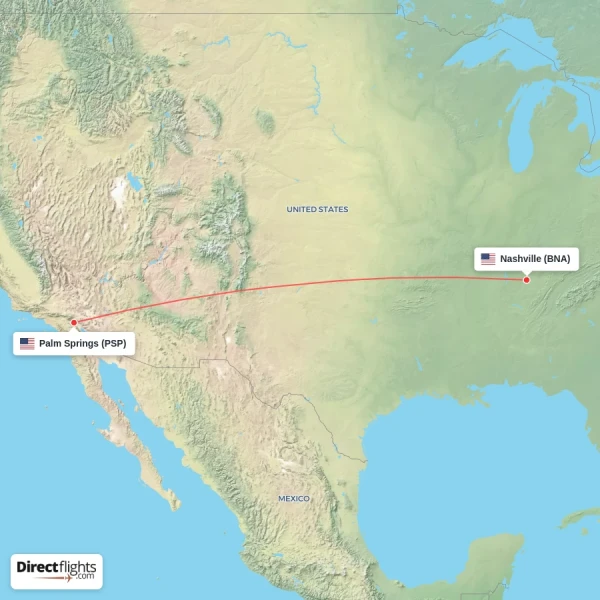 Nashville - Palm Springs direct flight map