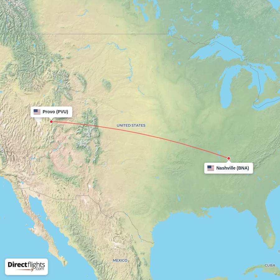 BNA - PVU route map
