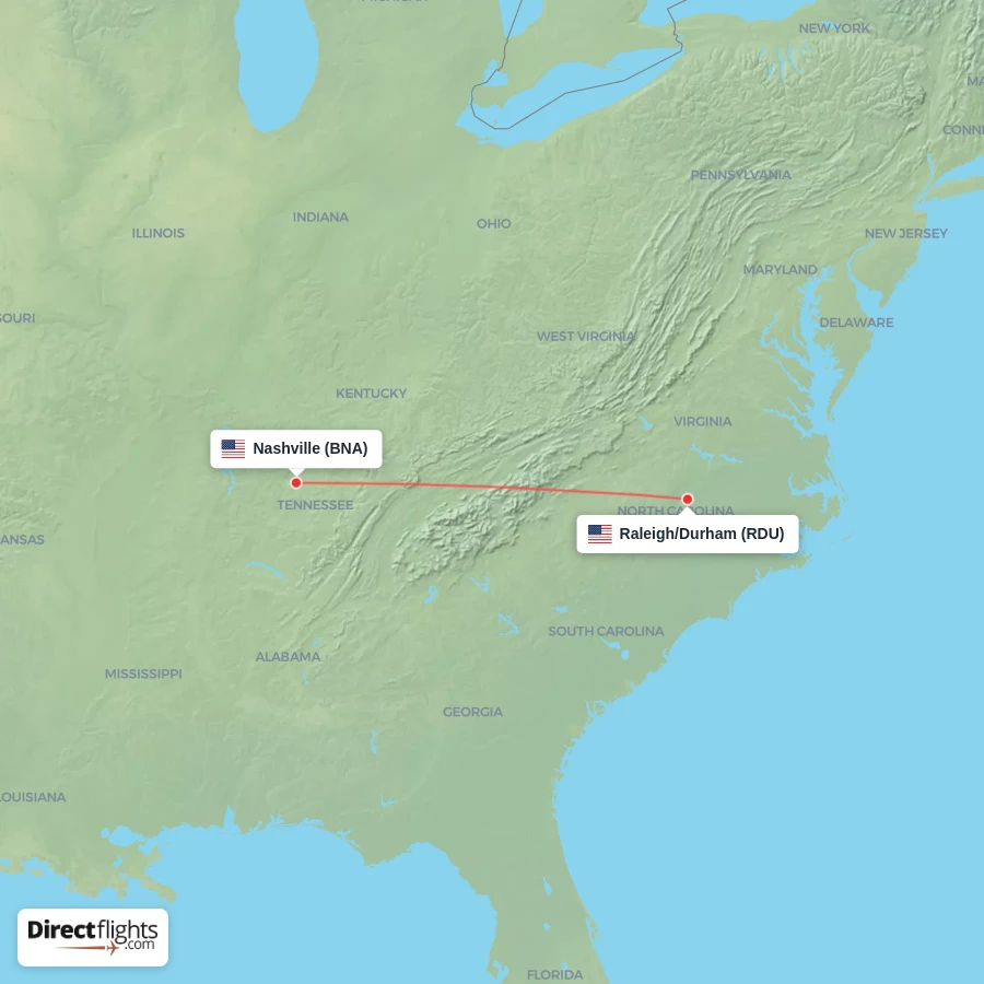 BNA - RDU route map