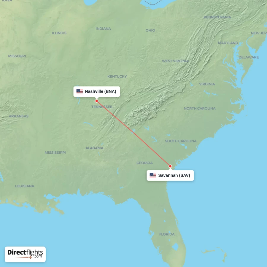 BNA - SAV route map