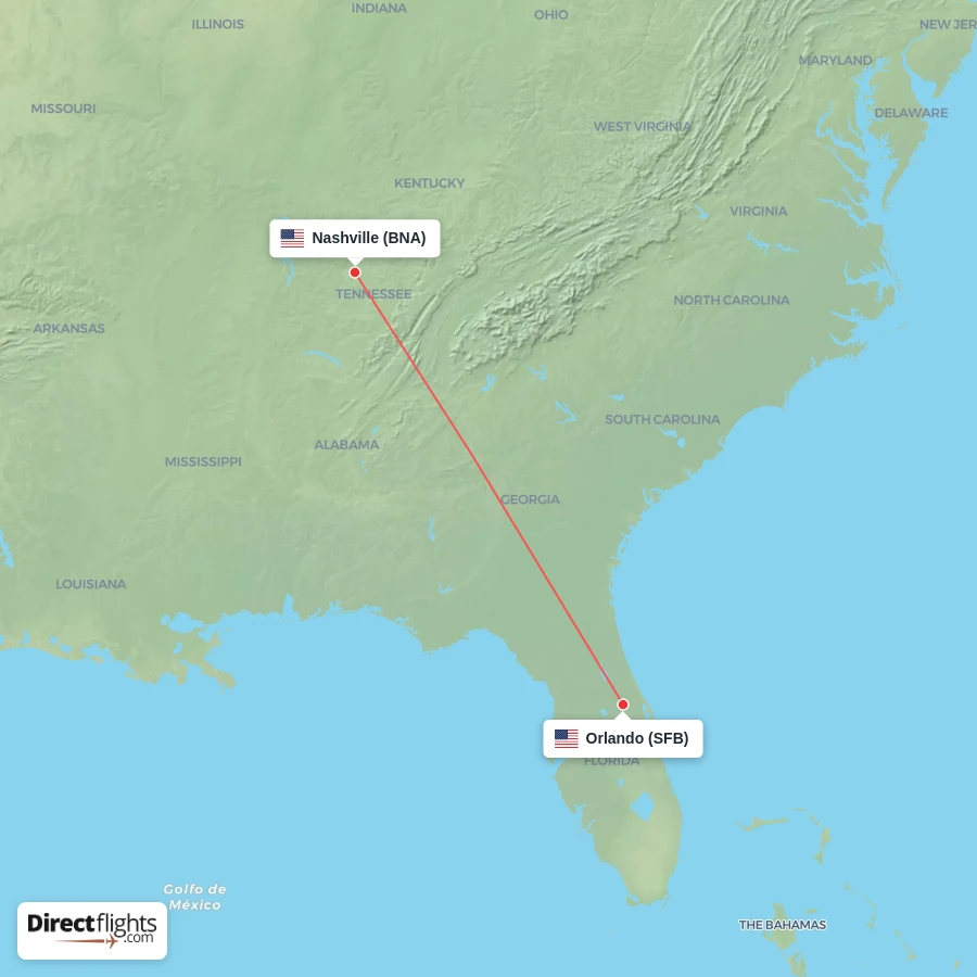 BNA - SFB route map