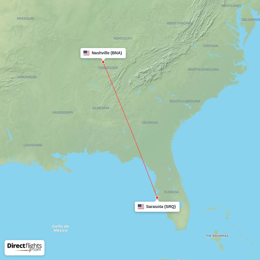 BNA - SRQ route map