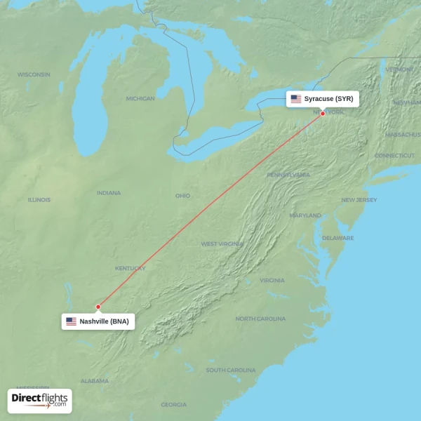 Nashville - Syracuse direct flight map