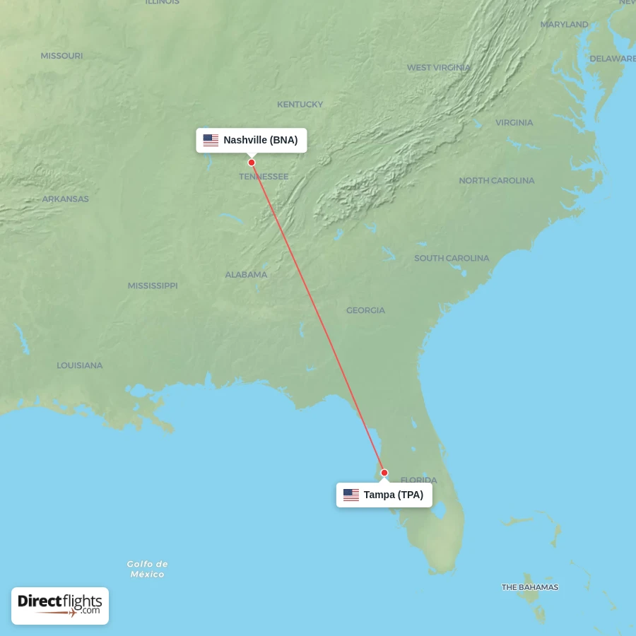 BNA - TPA route map