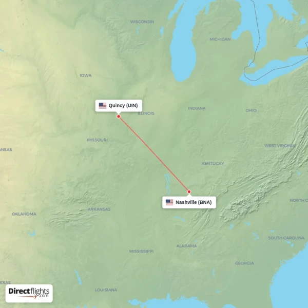 Nashville - Quincy direct flight map