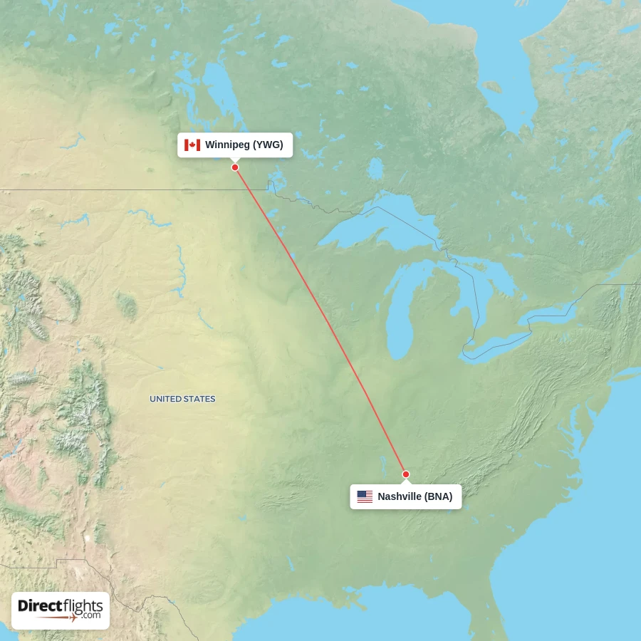 BNA - YWG route map