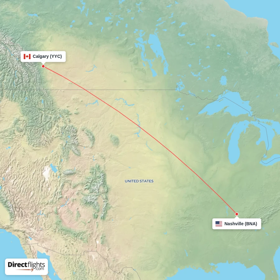 BNA - YYC route map