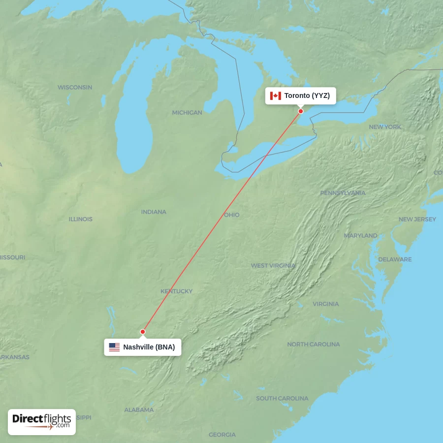 BNA - YYZ route map