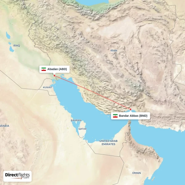 Bandar Abbas - Abadan direct flight map
