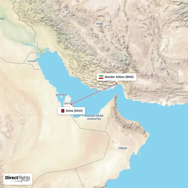 Bandar Abbas - Doha direct flight map