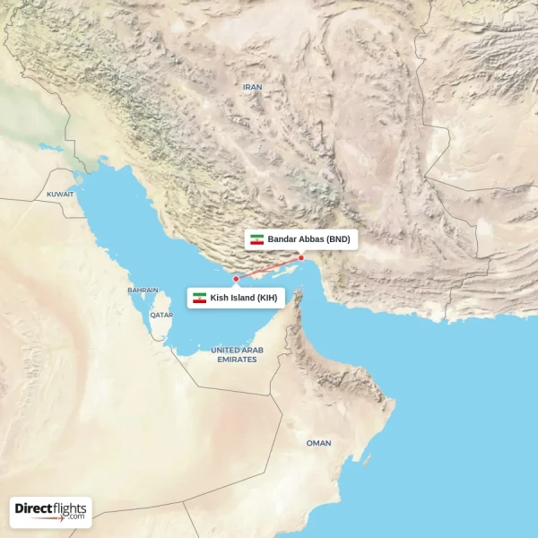 Bandar Abbas - Kish Island direct flight map