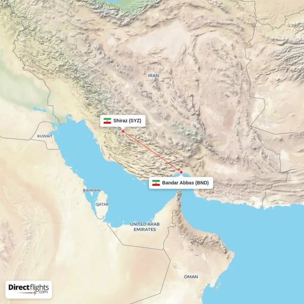 Bandar Abbas - Shiraz direct flight map