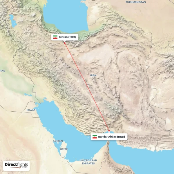 Bandar Abbas - Tehran direct flight map