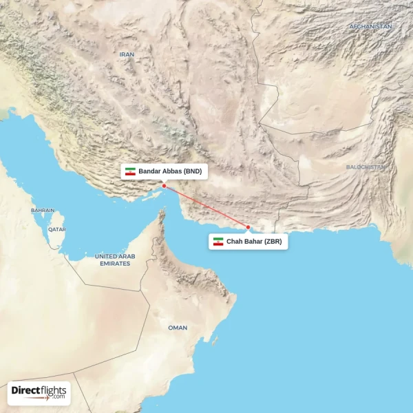 Bandar Abbas - Chah Bahar direct flight map