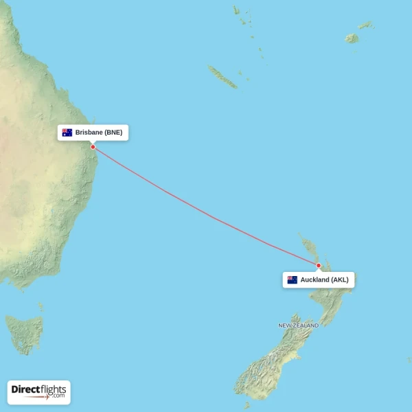 Brisbane - Auckland direct flight map