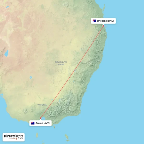 Brisbane - Avalon direct flight map