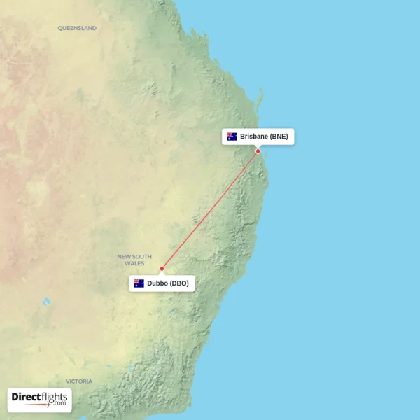 Brisbane - Dubbo direct flight map