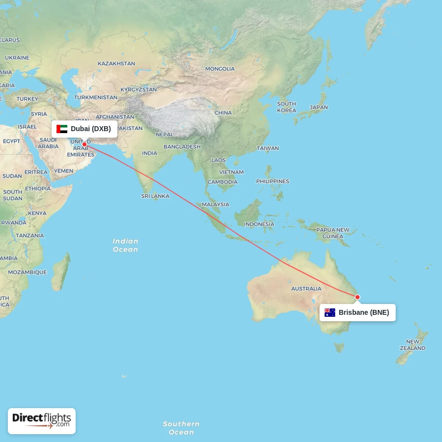BNE - DXB route map