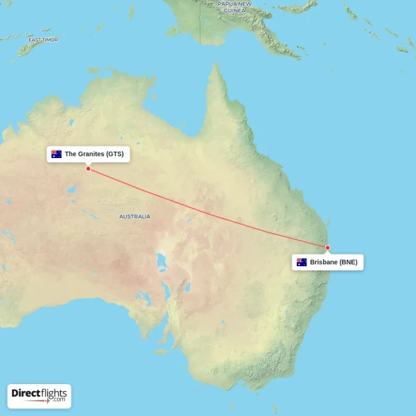 Brisbane - The Granites direct flight map