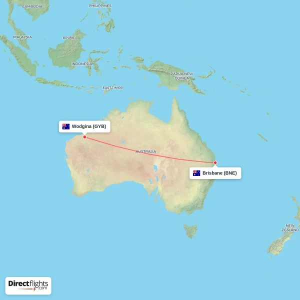 Brisbane - Wodgina direct flight map