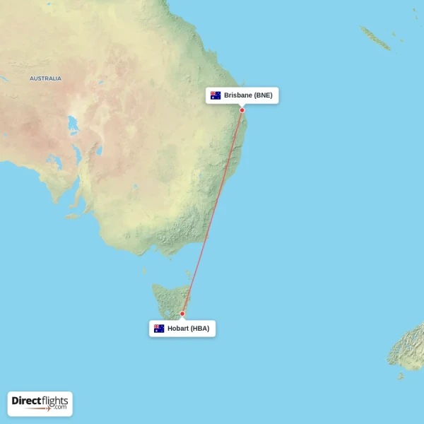 Brisbane - Hobart direct flight map