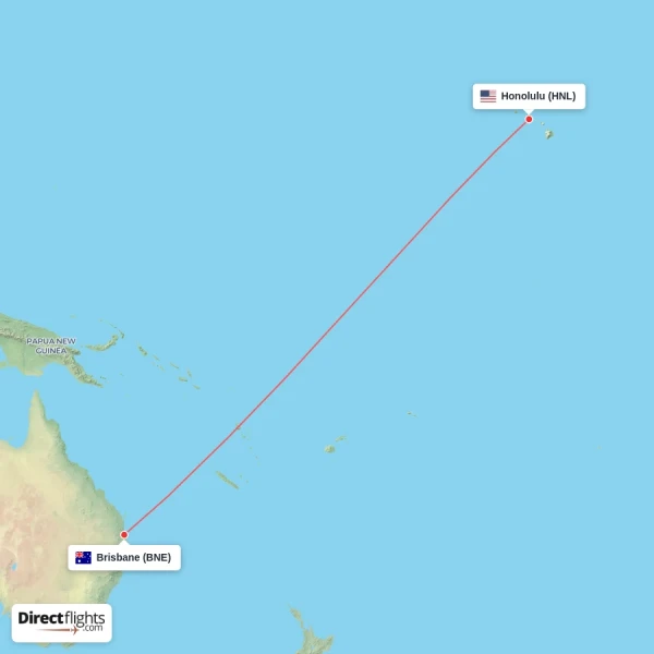 Brisbane - Honolulu direct flight map