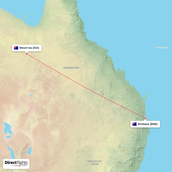 Brisbane - Mount Isa direct flight map
