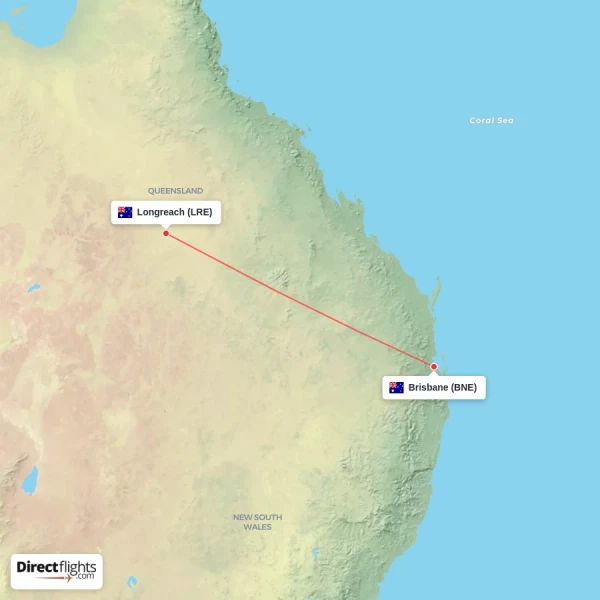Brisbane - Longreach direct flight map