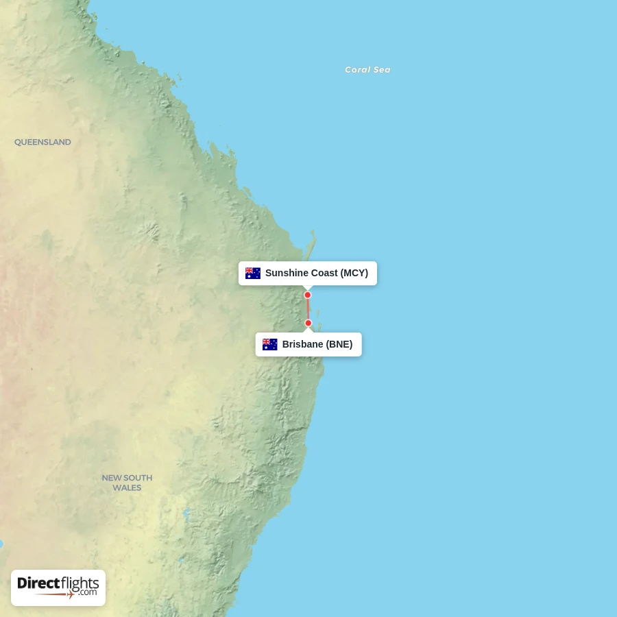 BNE - MCY route map