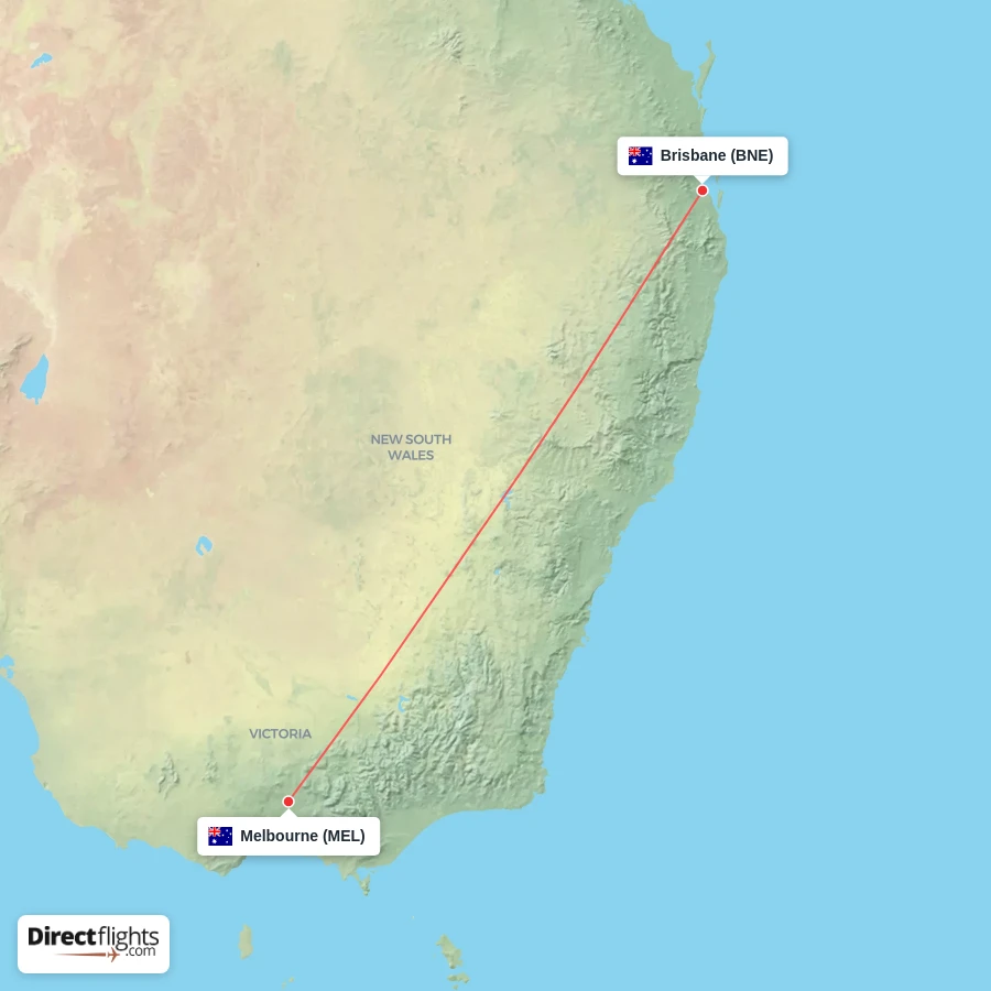 BNE - MEL route map